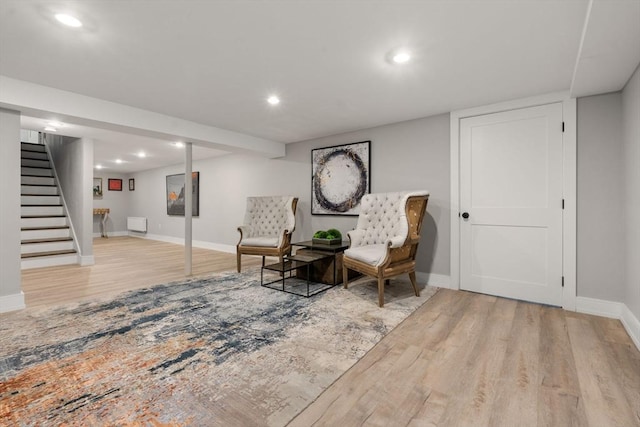 35 E St, Middleton, MA 01949 - sitting room featuring wood finished floors, stairway, and recessed lighting