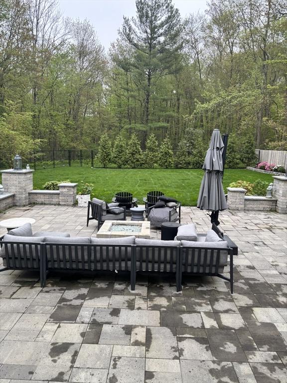 35 E St, Middleton, MA 01949 - view of patio / terrace featuring outdoor lounge area and a forest view