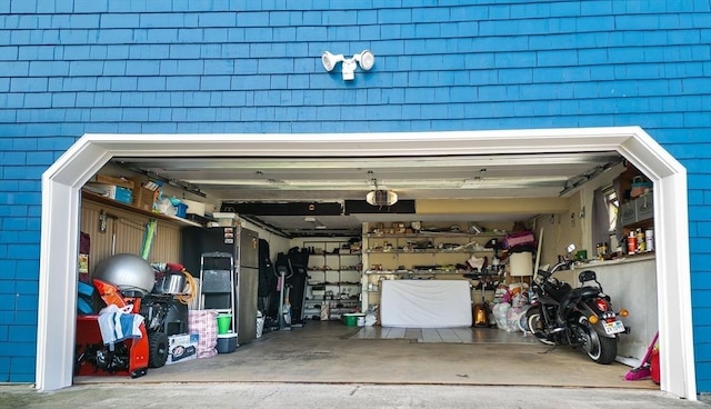 garage with a garage door opener