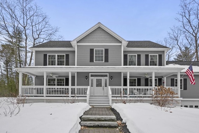 view of front of house with a porch and a ceiling fan