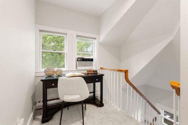 carpeted home office featuring cooling unit