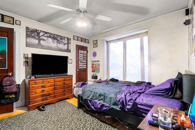 bedroom featuring ceiling fan and wood-type flooring