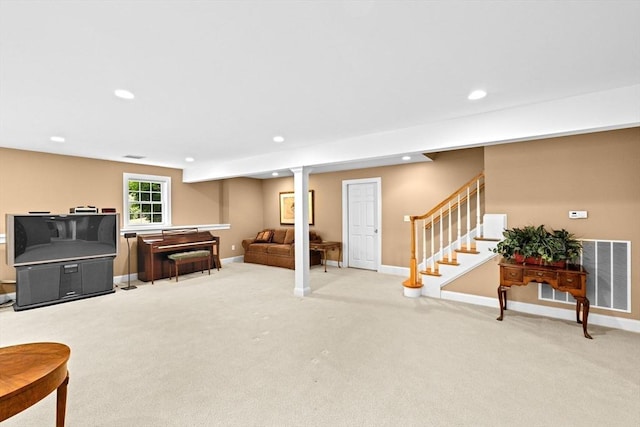 28 Ridgewood Xing Unit 28, Hingham, MA 02043 - carpeted living area featuring stairs and recessed lighting