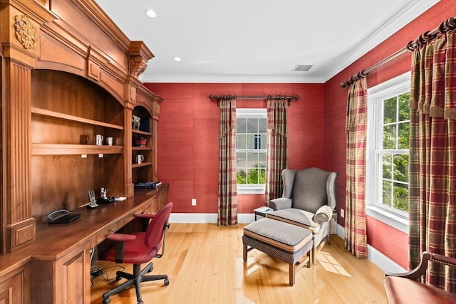 28 Ridgewood Xing Unit 28, Hingham, MA 02043 - office space featuring light wood-type flooring, ornamental molding, built in desk, and recessed lighting