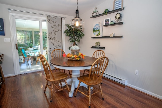 dining space with dark hardwood / wood-style floors