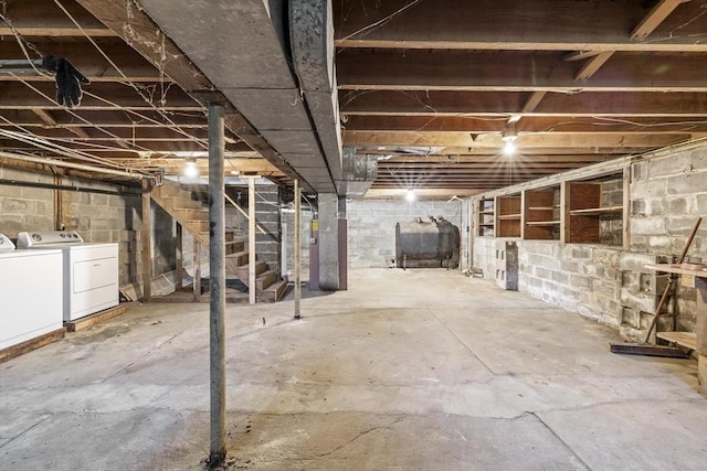 43 Pleasantview St, Ludlow, MA 01056 - unfinished below grade area with oil tank, washing machine and dryer, and stairs