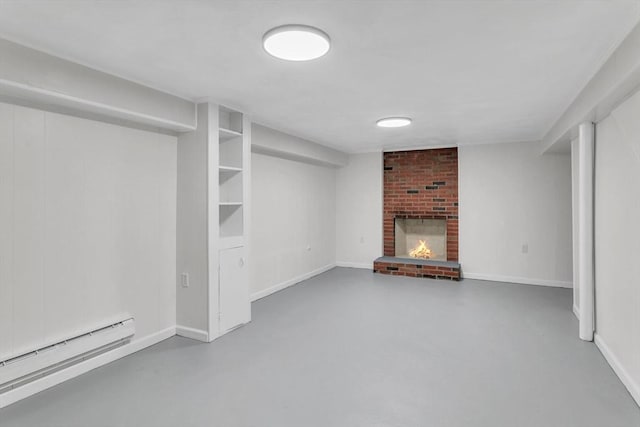 49 Wimbleton Dr, Longmeadow, MA 01106 - finished basement with a baseboard radiator, a brick fireplace, and baseboards