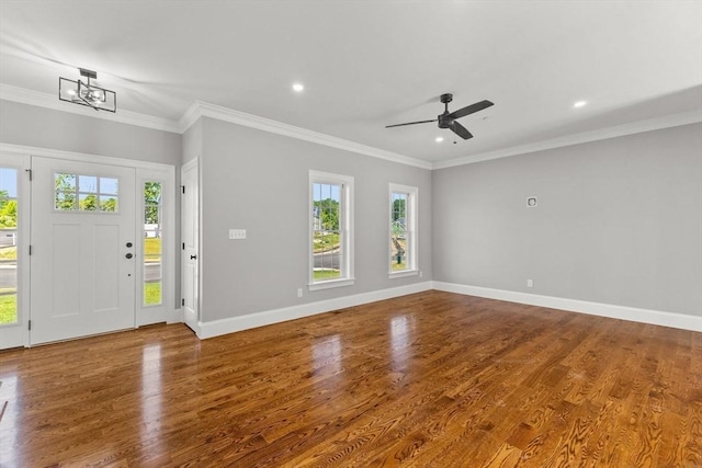 LOT11R 46 Loidie Ln, Brockton, MA 02301 - entryway featuring wood finished floors, crown molding, ceiling fan, recessed lighting, and a chandelier