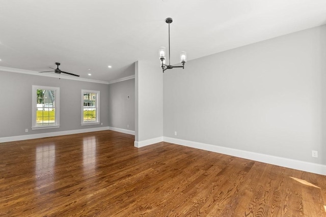 LOT11R 46 Loidie Ln, Brockton, MA 02301 - spare room featuring wood finished floors, crown molding, ceiling fan, a chandelier, and recessed lighting