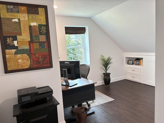 14 Cavite St, Devens, MA 01434 - home office featuring dark wood-style flooring, baseboards, and lofted ceiling