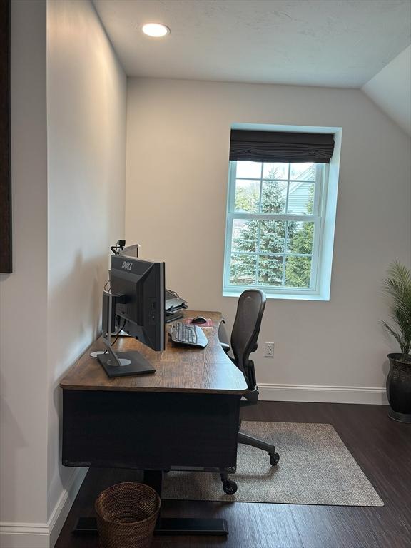 14 Cavite St, Devens, MA 01434 - office featuring wood finished floors, baseboards, recessed lighting, and lofted ceiling