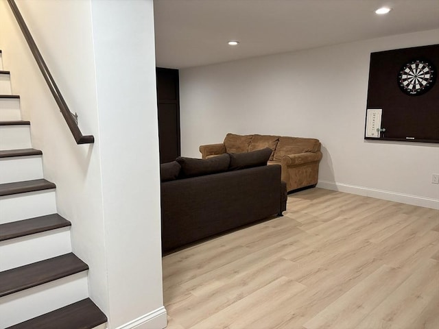 14 Cavite St, Devens, MA 01434 - living area featuring stairs, light wood finished floors, recessed lighting, and baseboards