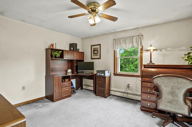 8 Messina Cir, Methuen, MA 01844 - home office with a baseboard radiator, light carpet, and ceiling fan