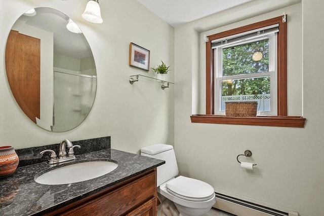8 Messina Cir, Methuen, MA 01844 - full bath featuring a baseboard heating unit, vanity, and a shower with door