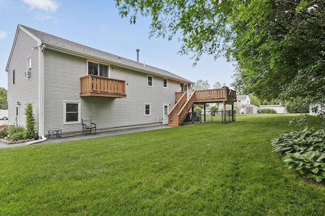 8 Messina Cir, Methuen, MA 01844 - rear view of property featuring stairway, a patio area, a lawn, and a deck