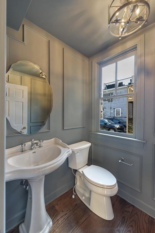 bathroom with hardwood / wood-style floors and toilet