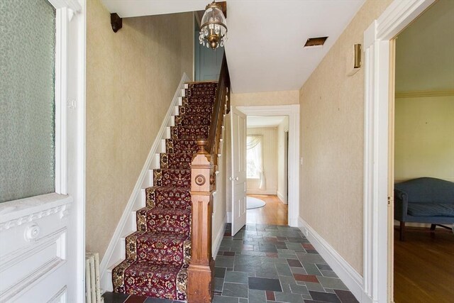 67 E Main St, West Brookfield, MA 01585 - staircase with stone tile flooring and baseboards