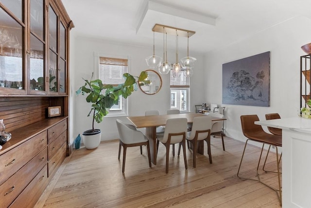 dining space featuring light wood finished floors
