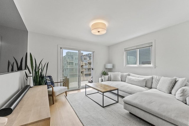 living room featuring light wood-style floors