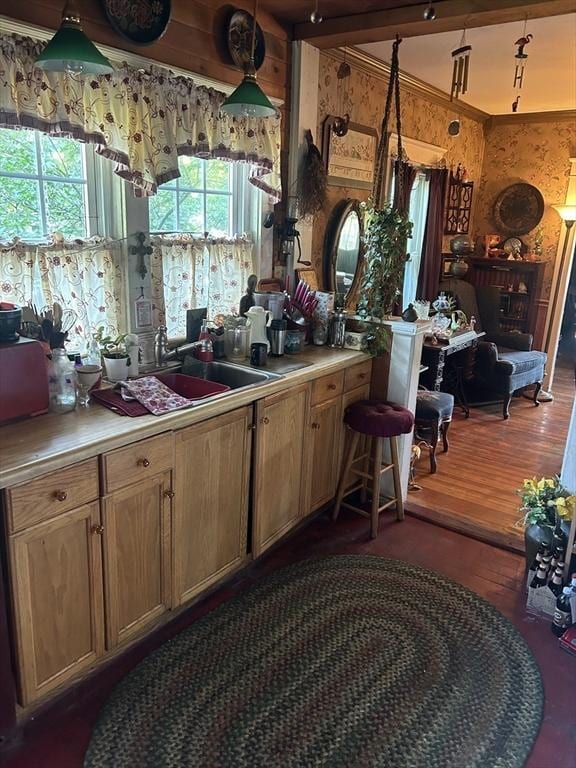221 Summer St, Dighton, MA 02764 - kitchen featuring dark wood finished floors, light countertops, and brown cabinets