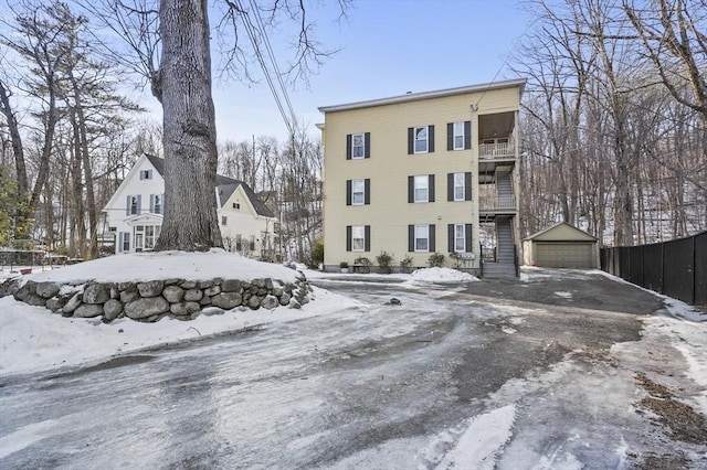 view of snow covered property