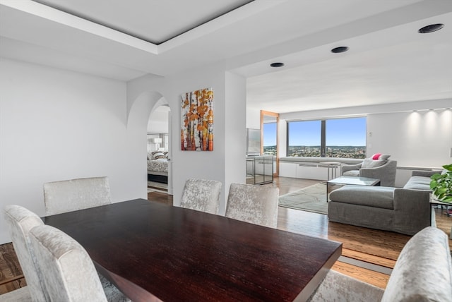 dining space featuring light hardwood / wood-style flooring