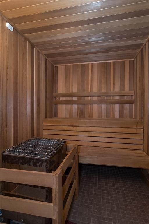 view of sauna with tile patterned floors