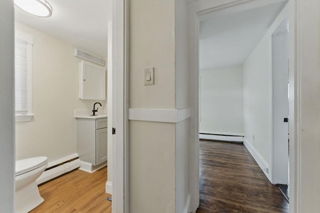357 Granite St, Quincy, MA 02169 - corridor with a baseboard radiator and wood finished floors