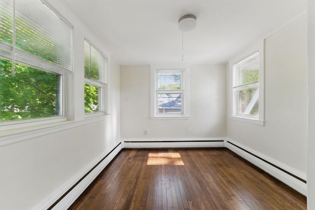 357 Granite St, Quincy, MA 02169 - empty room with baseboard heating, dark wood finished floors, and a baseboard heating unit