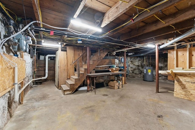 357 Granite St, Quincy, MA 02169 - unfinished below grade area featuring stairs and electric water heater