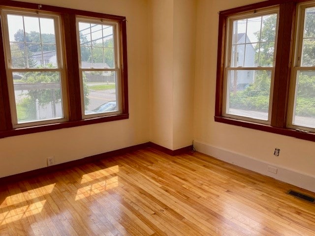 spare room with light hardwood / wood-style floors and a healthy amount of sunlight