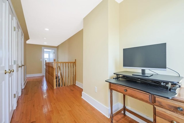 113 Taylor St Unit 1, Waltham, MA 02453 - corridor with recessed lighting, baseboards, an upstairs landing, and light wood-style flooring