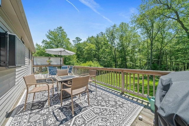 167 Green St, Abington, MA 02351 - wooden deck featuring outdoor dining space and a grill