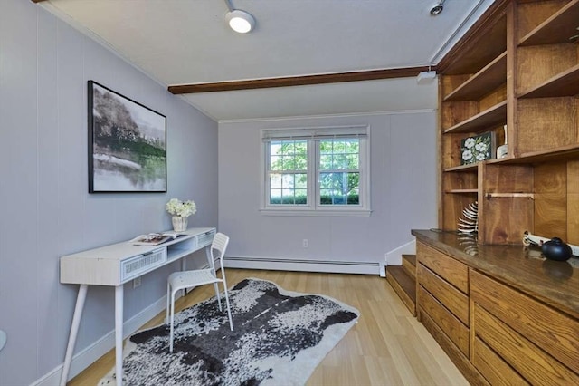 10 Locust St, Burlington, MA 01803 - office with a baseboard heating unit, light wood-style flooring, and ornamental molding