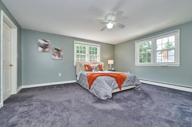 10 Locust St, Burlington, MA 01803 - bedroom with carpet, a ceiling fan, and a baseboard heating unit