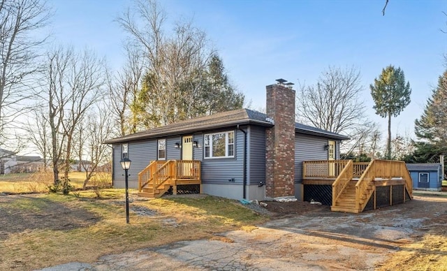 view of front of home with a wooden deck