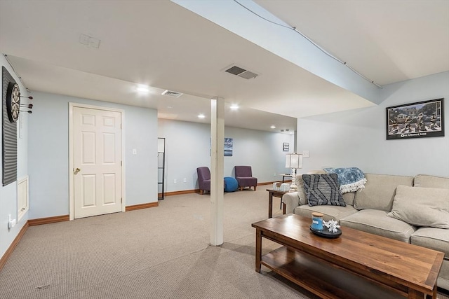 living room with light colored carpet