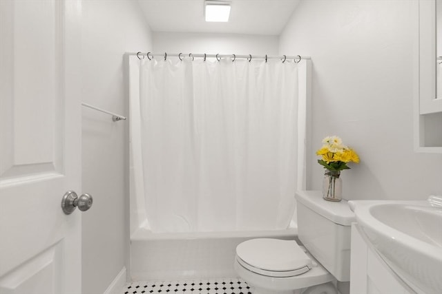 80 Wingate St Unit 3C, Haverhill, MA 01832 - bathroom with vanity, shower / bath combo with shower curtain, toilet, and tile patterned floors