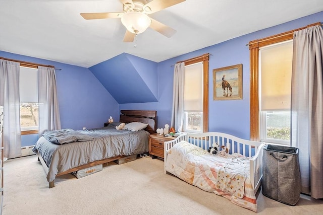 bedroom featuring carpet flooring and a ceiling fan