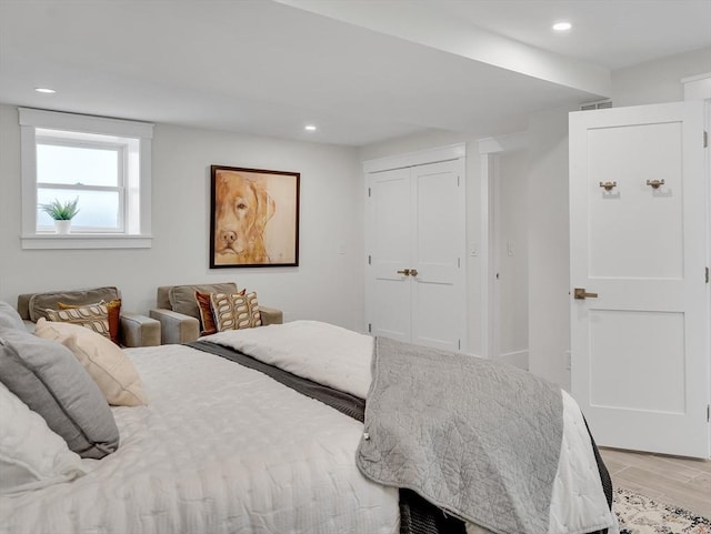 27 Central Rd Unit 1, Somerville, MA 02143 - bedroom with recessed lighting, light wood-style floors, and a closet