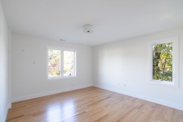 spare room featuring light hardwood / wood-style floors and a healthy amount of sunlight