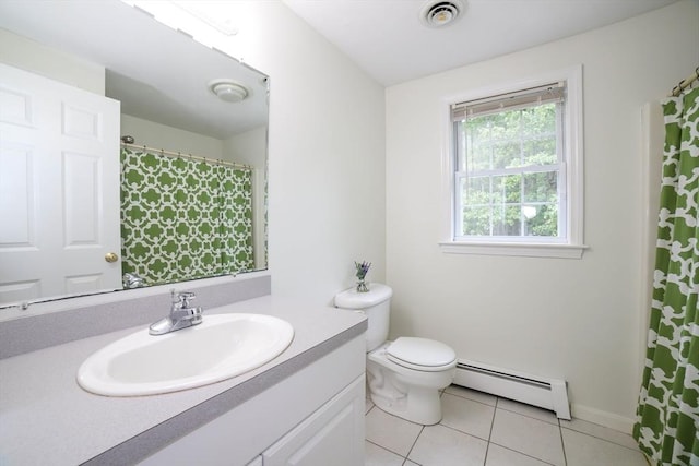 10 Morgan Cir, Holden, MA 01520 - full bathroom with baseboard heating, vanity, tile patterned flooring, and toilet