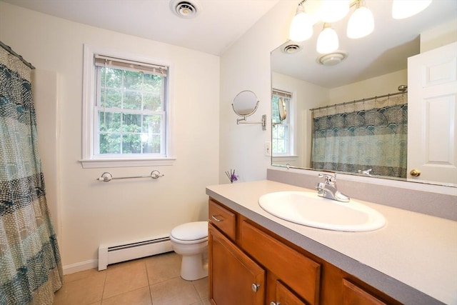 10 Morgan Cir, Holden, MA 01520 - bathroom with a baseboard heating unit, tile patterned flooring, vanity, toilet, and baseboards