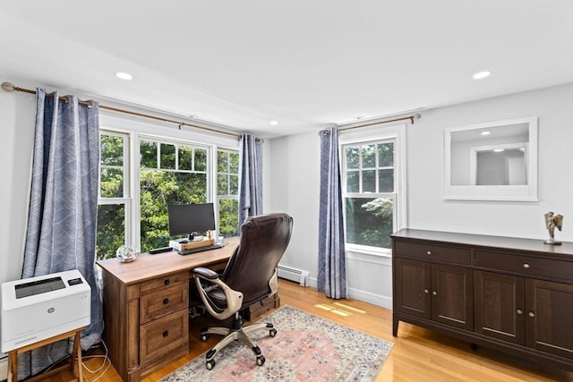 65 Myles View Dr, Duxbury, MA 02332 - office featuring a baseboard radiator, light wood-type flooring, and recessed lighting