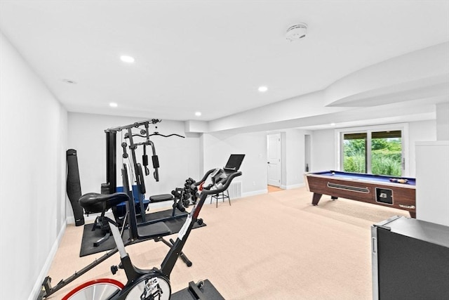 65 Myles View Dr, Duxbury, MA 02332 - exercise room featuring billiards, recessed lighting, and light carpet