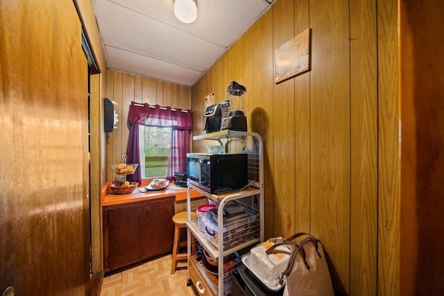 interior space with wooden walls
