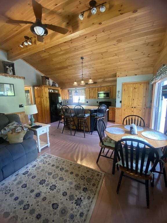9 Pine City Rd, Carver, MA 02330 - dining space with wooden ceiling, light wood finished floors, and a ceiling fan