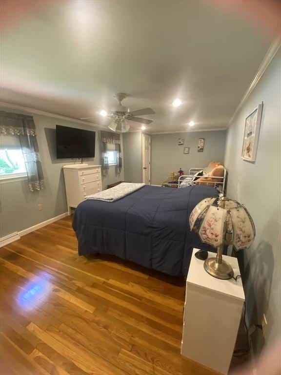 9 Pine City Rd, Carver, MA 02330 - bedroom featuring ornamental molding, wood finished floors, baseboards, and a ceiling fan