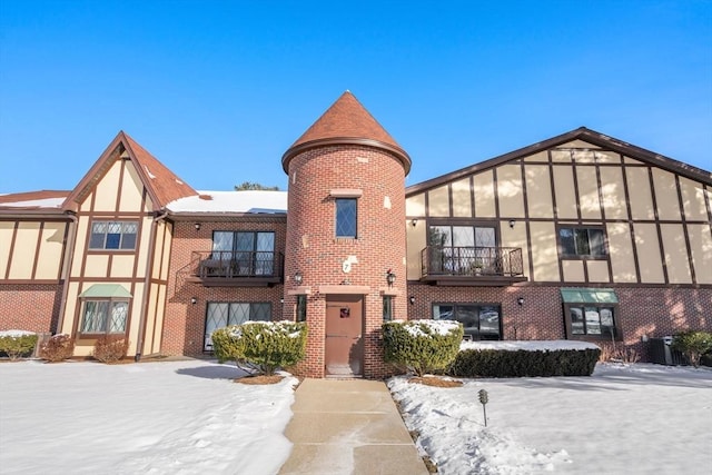 view of snow covered property