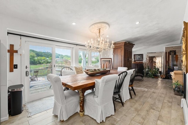 6 Rio, Gloucester, MA 01930 - dining room with a chandelier, light wood finished floors, recessed lighting, and lofted ceiling